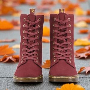 Dr Martens Stratford Women's Burgundy Canvas Boots Size 7 Flat Shoes
